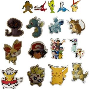 Pokemon (5 Official Pins) + 12 Pokemon Stickers